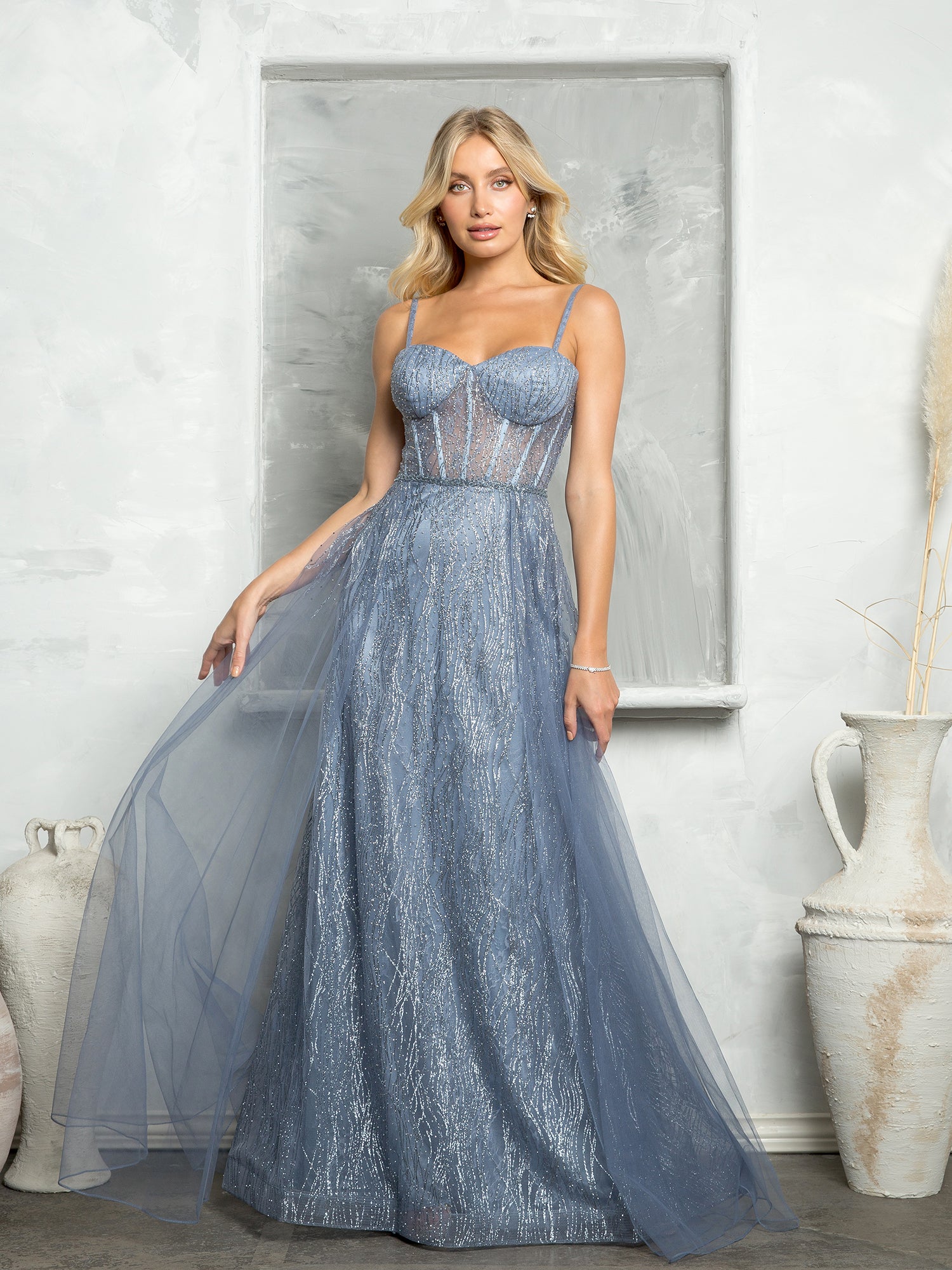 Tulle and glitter gown w corset tie back | Sylvia