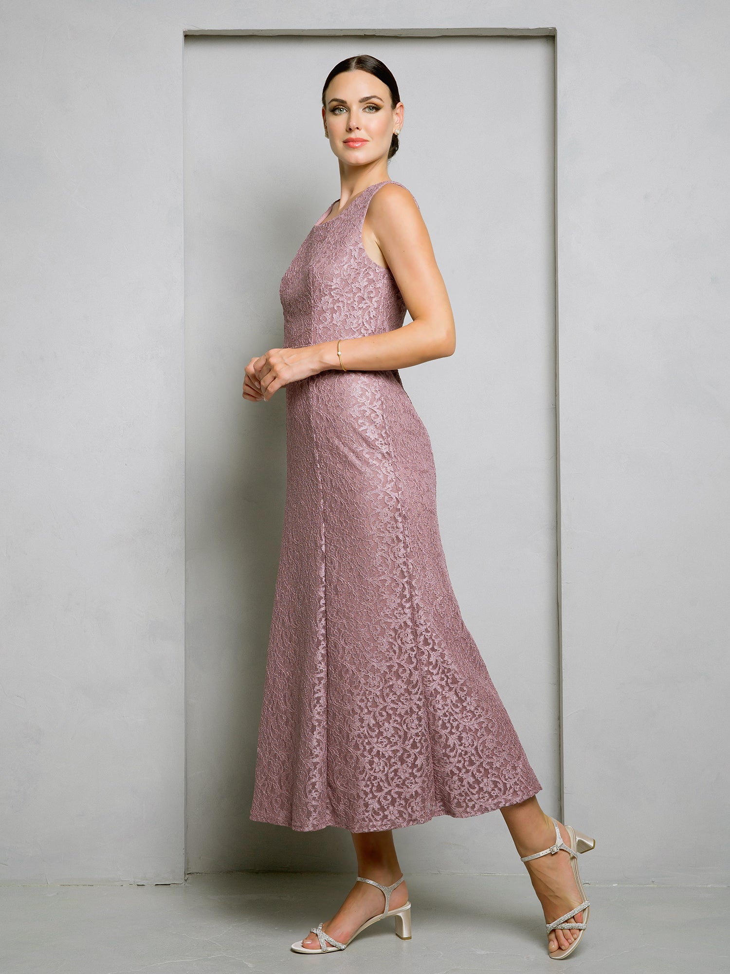 piece lace tea length dress and jacket set Sylvia